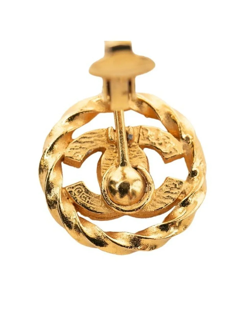 Chanel CC Logo Earrings Gold Plated Rhinestone